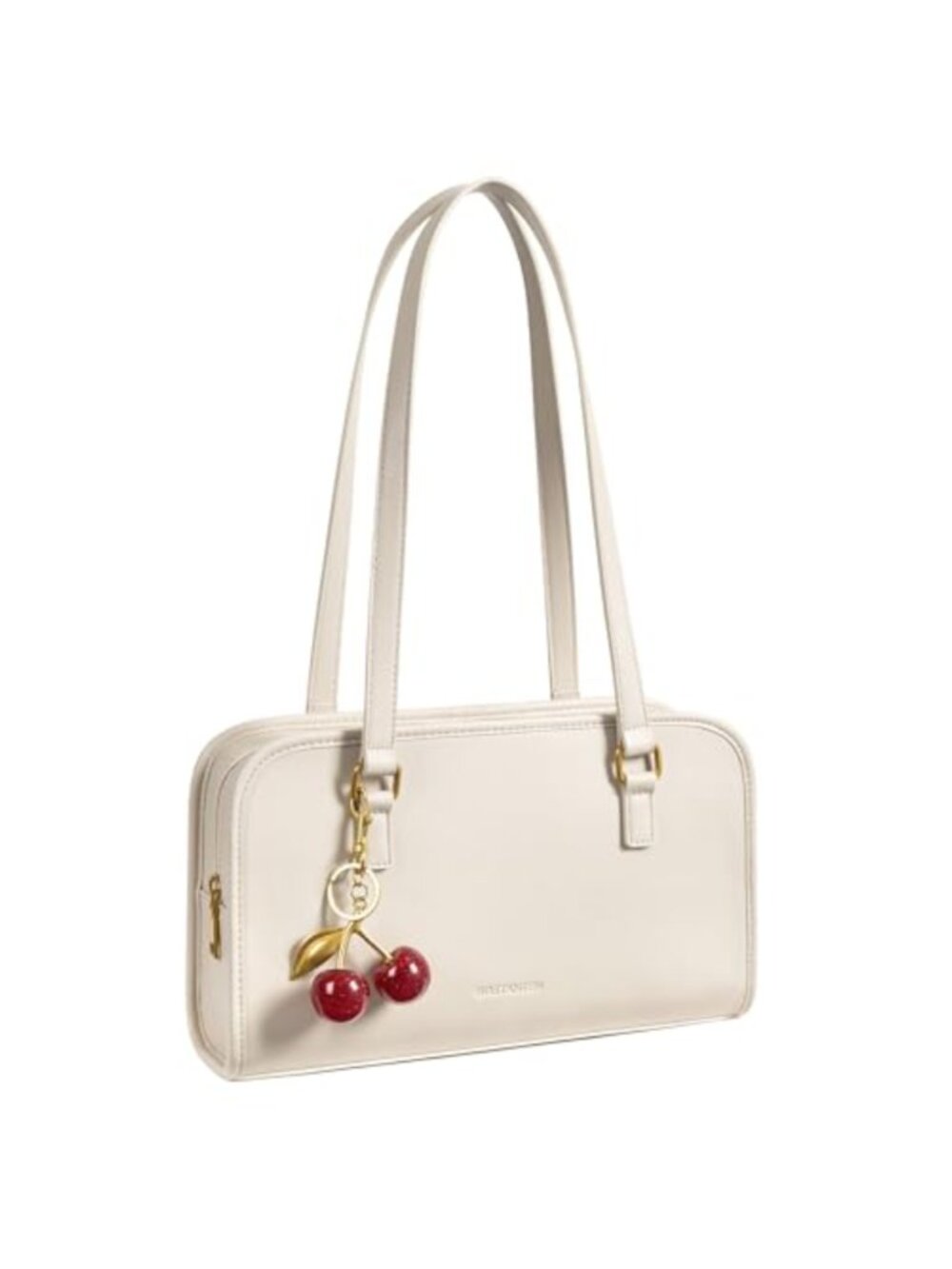 Vegan Leather Shoulder Bag Cherry Charm Medium Satchel Zipper